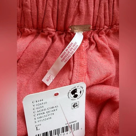 Free People Quinn Linen Blend Cargo Pants Coral Pink Quartz Wide Leg Resort NWT - Picture 4 of 4